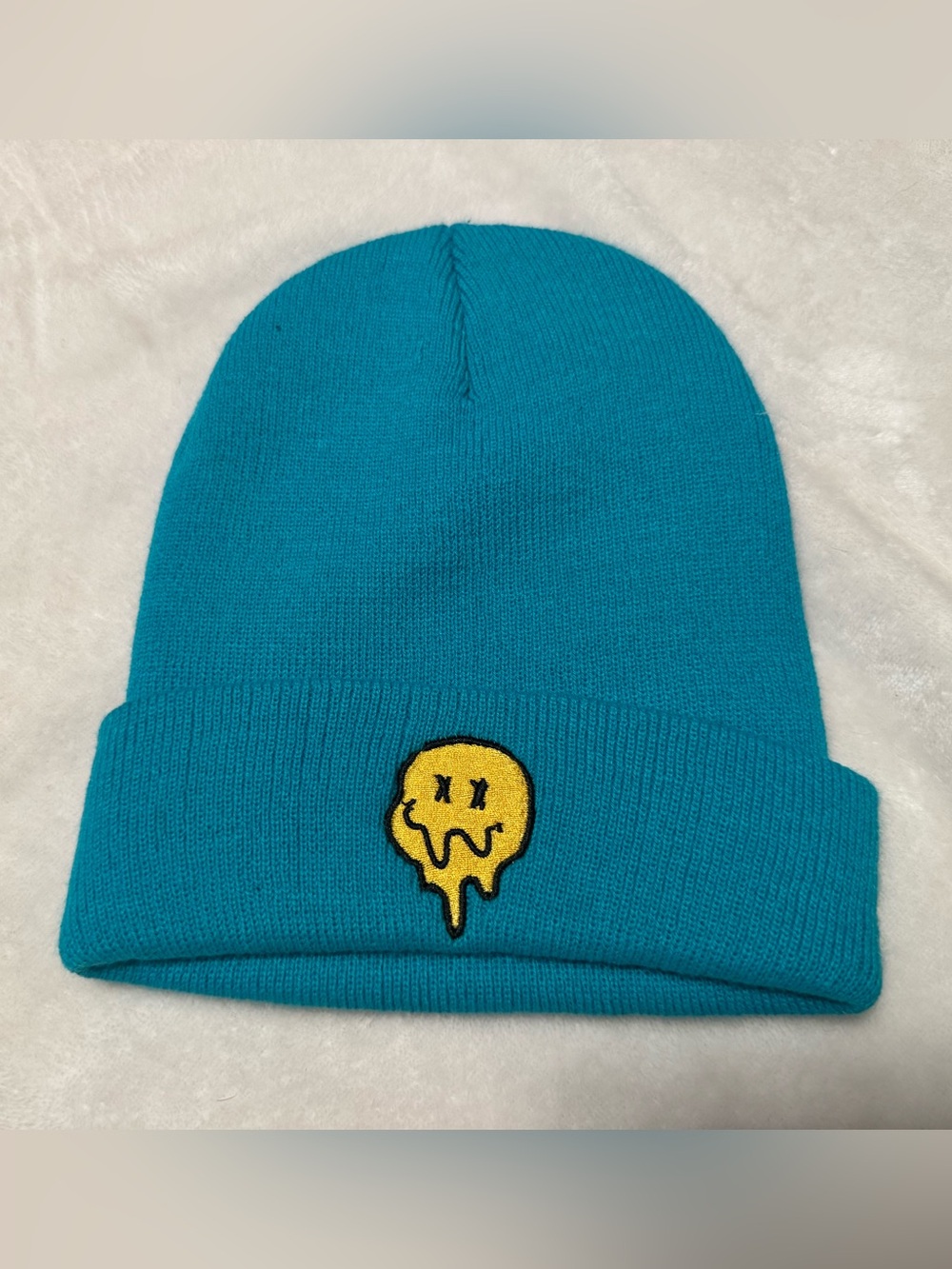 Knit Beanie with Smiley Patch